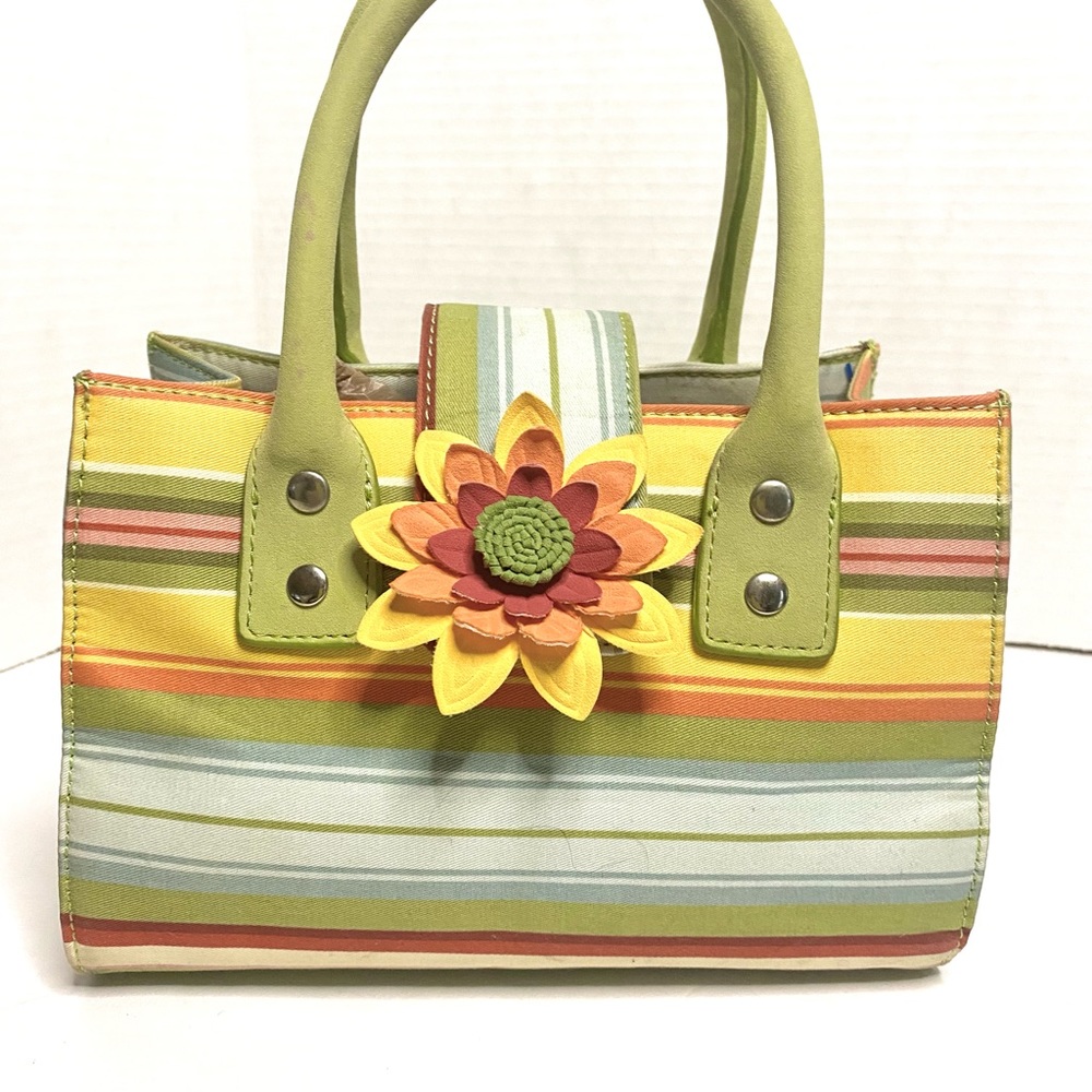 VTG SISTERS BY LONGABER GIRLS SUNFLOWER PURSE COLOR STRIPES. METAL STUDS BOTTOM - Picture 10 of 10